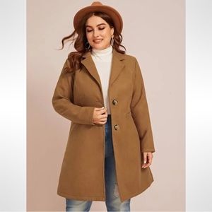 SHEIN Lapel Neck Single Breasted Brown Overcoat